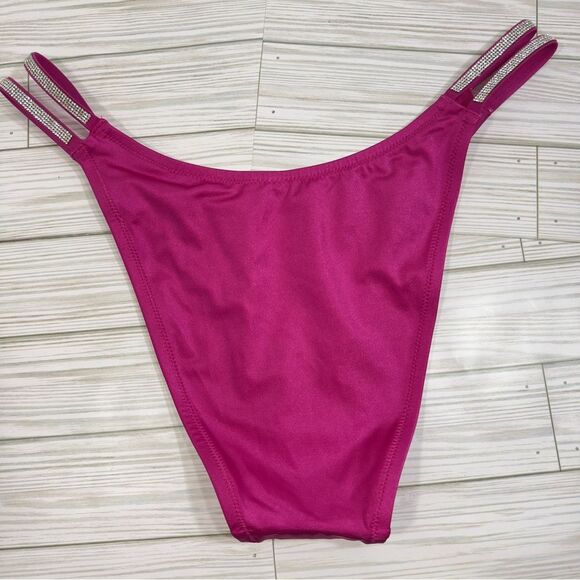 NWT VICTORIA’S SECRET STRAPPY BLING PINK BRAZILIAN BIKINI SWIMSUIT BOTTOM XL - Picture 4 of 5